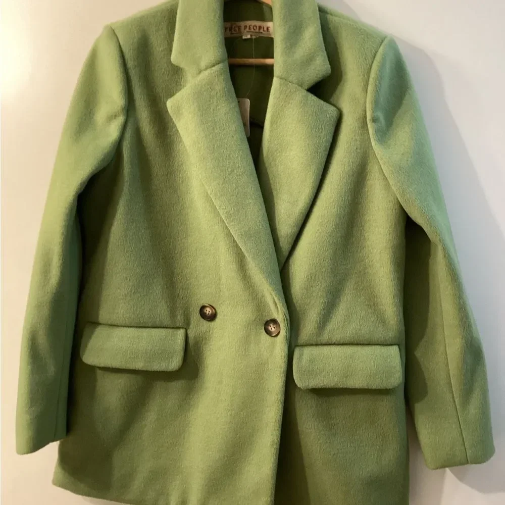 Free People Mari Solid Blazer Peacoat Double Breasted Textured‎ Oversized Coat